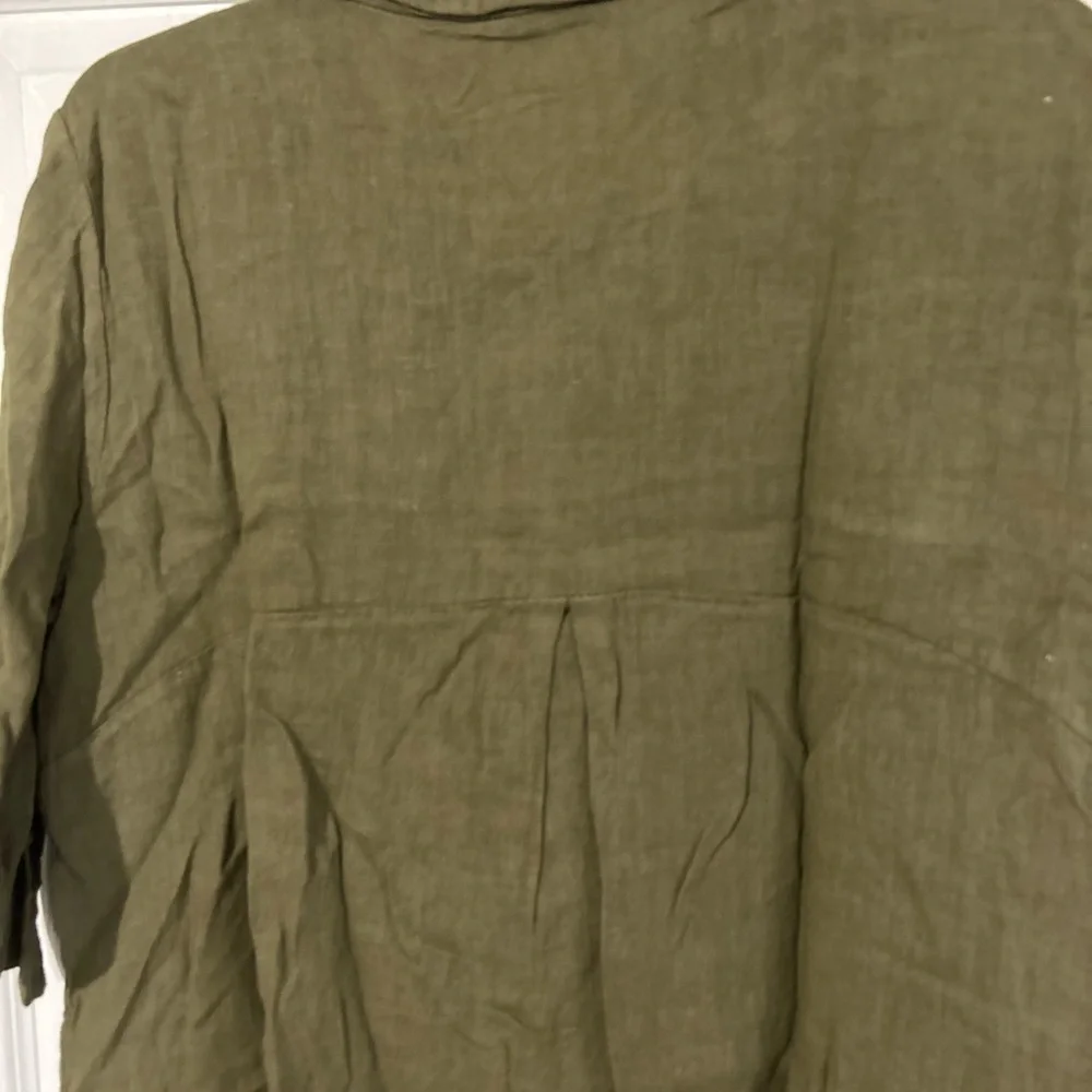 Elena Baldi Army Green Olive Linen knee Length Dress size XL - Picture 5 of 8